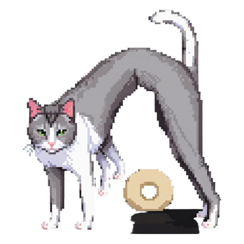 cat in downward dog yoga pose, triangle pose with raised hips sticker