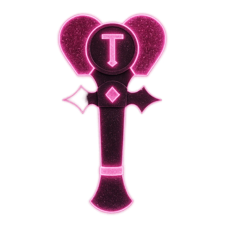 Add neon glow and glitter effects to the lightstick, keep the black and pink color scheme, no hearts, maintain original style. Transparent background. sticker
