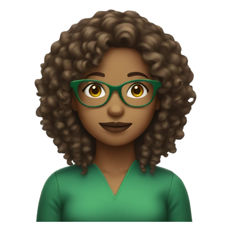 girl with brown curly hair and green squared glasses sticker