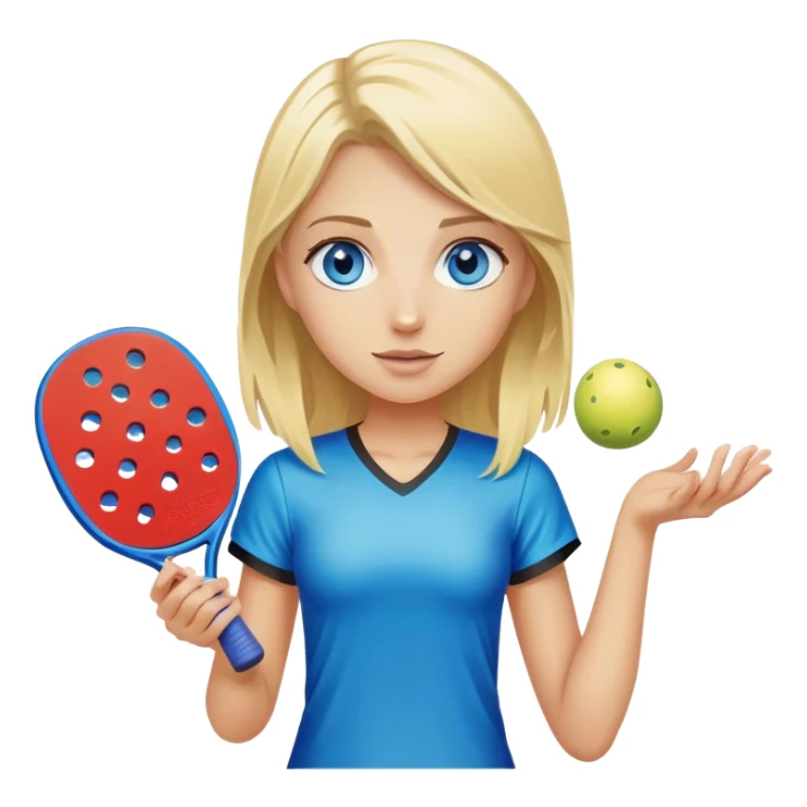 Blond girl with blue eyes holding a pickleball sticker