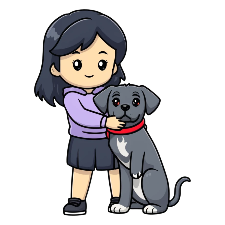 girl with long black hair hugging a black Cane Corso dog sticker