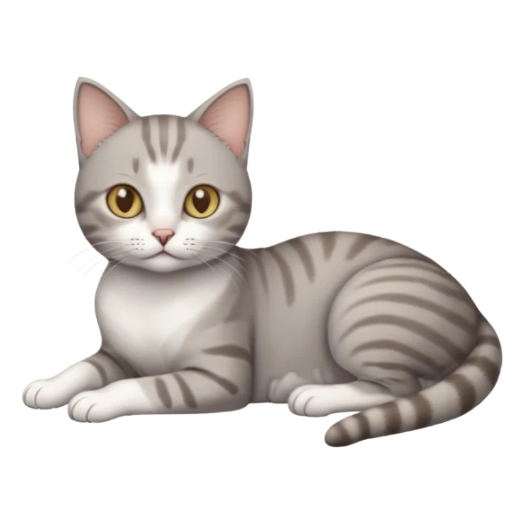 full body tiny short hair grey and white cat with white front legs anh azel eyes lying down sticker