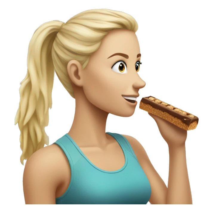 Side view realistic sporty blond girl eating protein bar  sticker