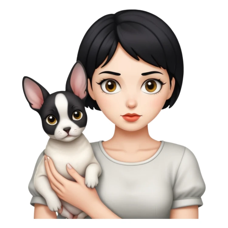 Short black hair handsome bad girl holding a white German rex sticker