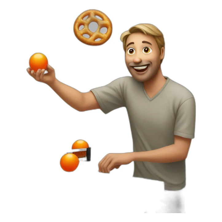 man playing ping pong and eating pretzel sticker