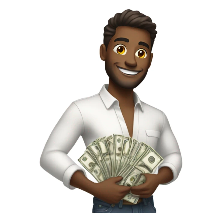 Guy with brown skin in white long sleeve wins money sticker