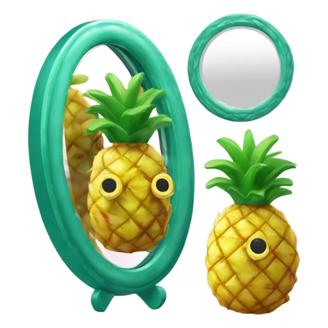 3D elegant pineapple🍍  with big shiny eyes 👀 pineapple holds mirror with its reflection 🪞🍍 sticker