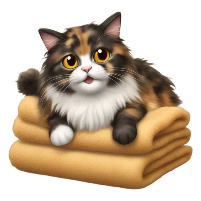 Long hair tortoise shell cat kneading biscuits on a sheepskin throw sticker