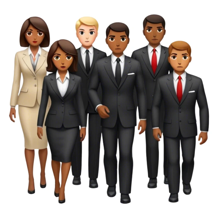 A group of secret intelligence agents in formal suits, with one being a woman and the rest being men. They appear serious, professional, and mysterious, working together as a team sticker