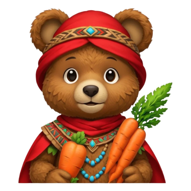 teddy bear Upper eat carrot , wearing red mayan ancient custome, half body sticker