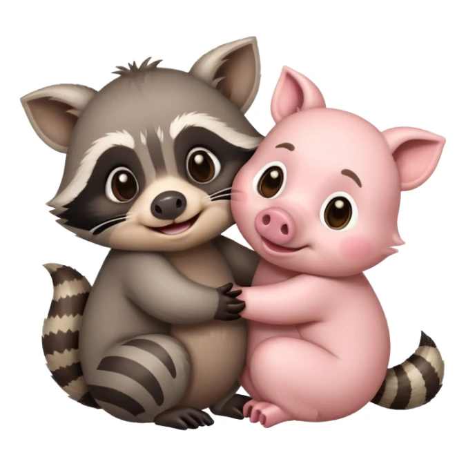 Raccoon and a pig hugging ￼ sticker