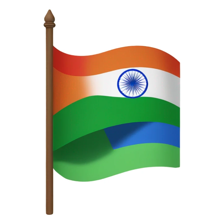 A flag split in two colours - top colour blue, botton colour green and in the middle the wheel of indian flag in colour red sticker