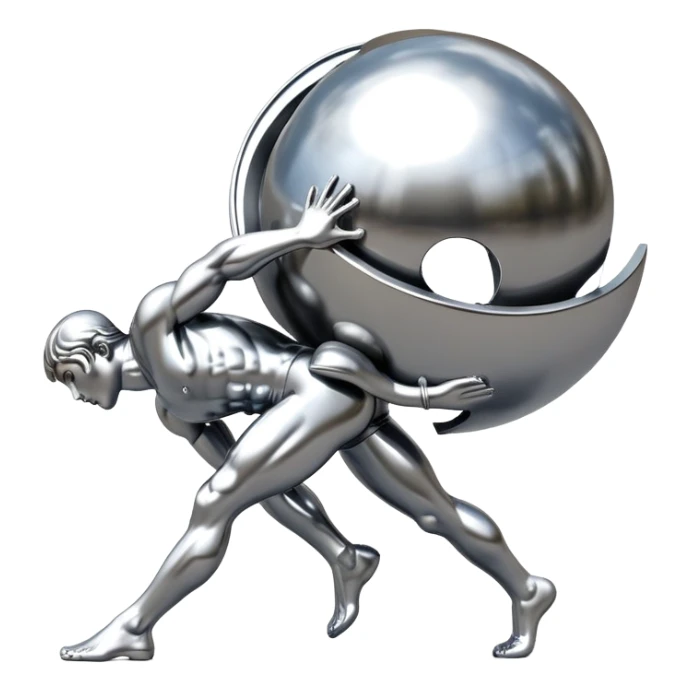 sorayama Sisyphus carrying big sphere on his back sculpture sticker