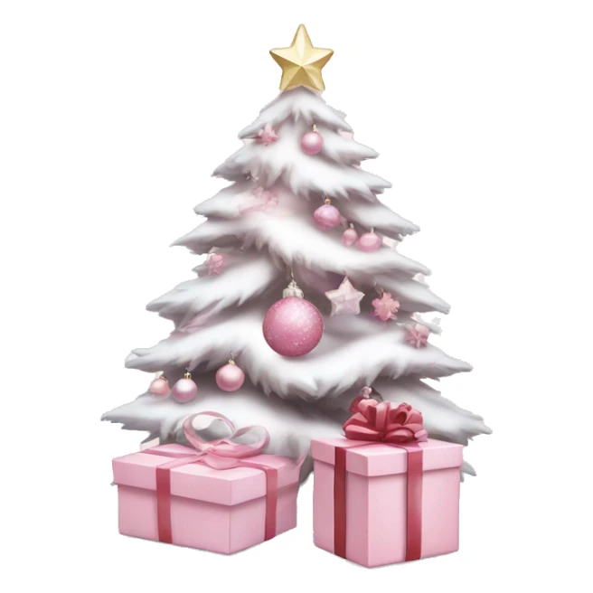 Light pink Christmas gifts under a white Christmas tree  sticker