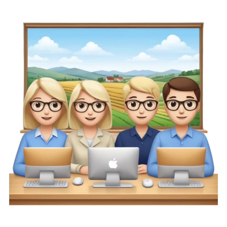 Watching computer Employees of a startup company with a countryside view outside the window sticker