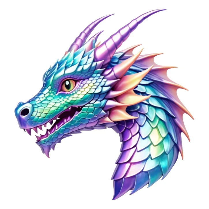 Sparkly glossy Pastel iridescent glass dragon head profile  sticker