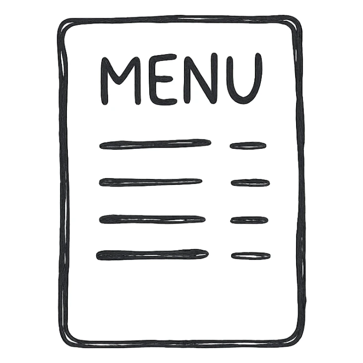 Mene as a hand-drawn outlined icon, sketchy lines, no fill, playful and approachable sticker