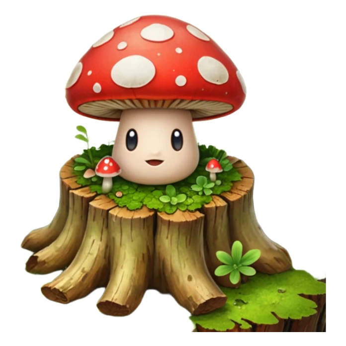 small mushroom growing out of a mossy tree stump sticker