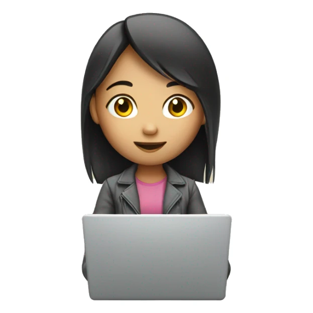 asian girl with laptop sticker