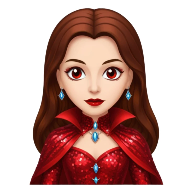 Countess Dracula with long brown hair, red sequin outfit sticker