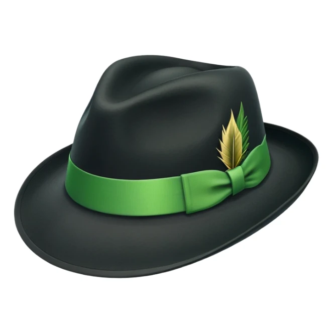 a fedora emoji with a green band, tilted to the left sticker