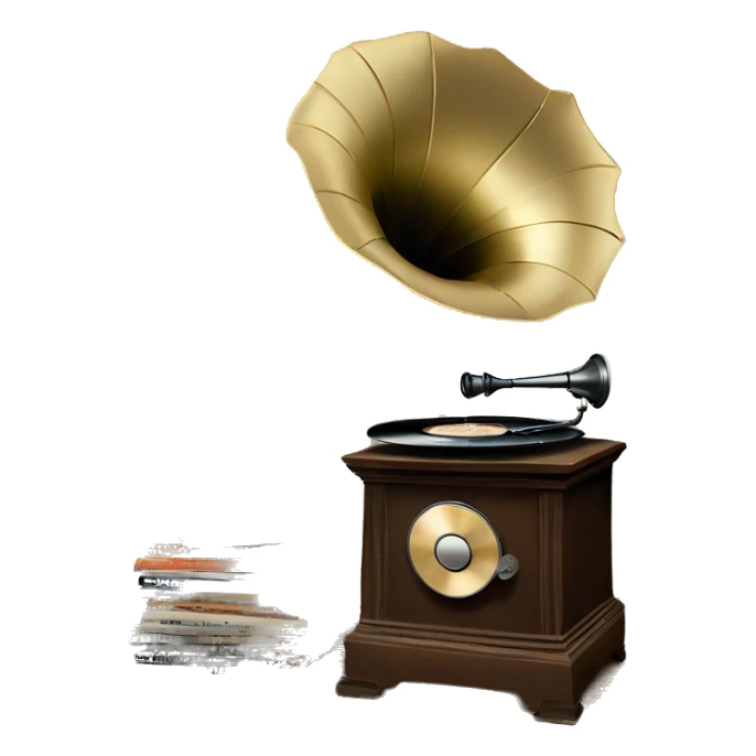 vintage gramophone with stack of vintage vinyl records sticker