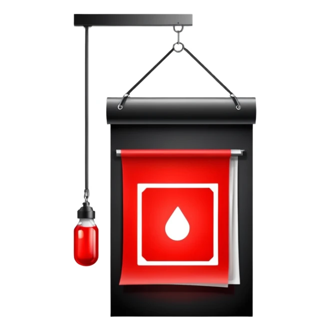 Darkroom with red safelight and hanging film negatives drying sticker