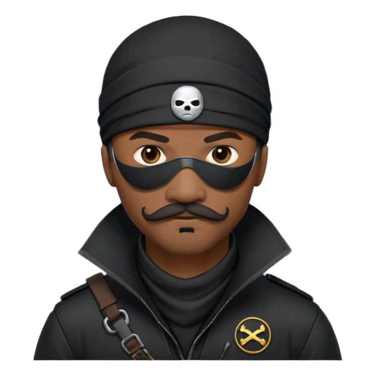 african-american mustache mercenary black asymmetrical eyepatch ninja hacker terminal command center sticker