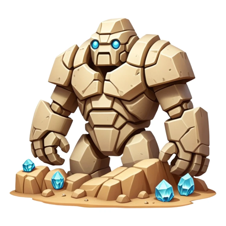 A sentient sandstone colossus with hollow chambers inside its body where rare geometric crystals grow, able to reshape its limbs and filter the desert winds through its porous form to extract moisture. sticker