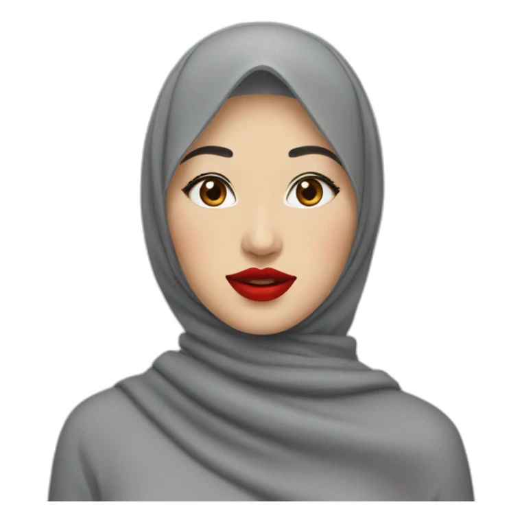asian women wearing grey hijab with red lipstick sticker