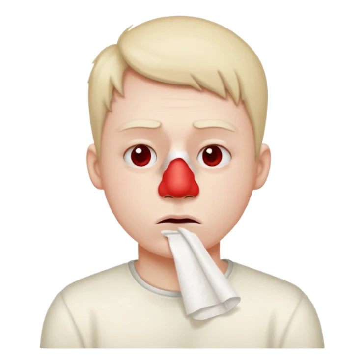 sick person with tissue on nose, fever and red nose. sticker