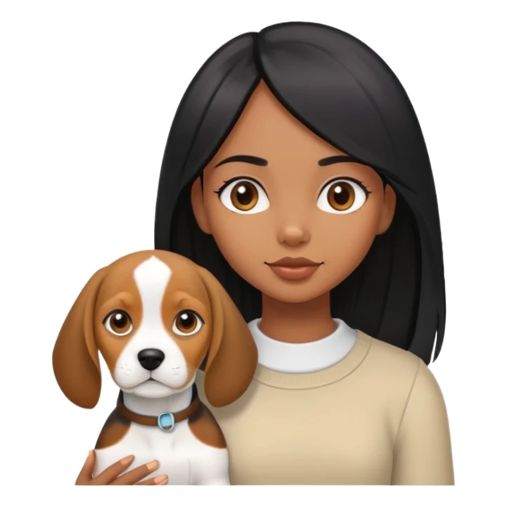 a black girl with long straight hair and a beagle puppy sticker