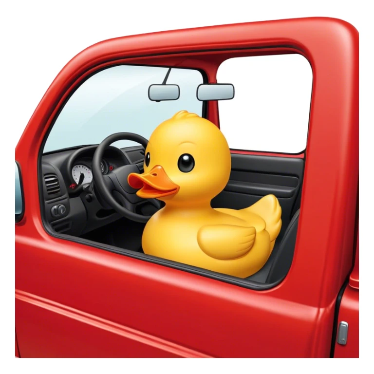 yellow rubber duck in the drivers seat of a red truck sticker