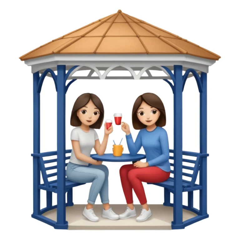 Two brunette women sitting inside a white gazebo sticker