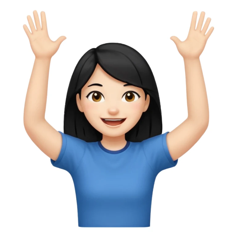 girl with black hair in short sleeves cheering yay sticker