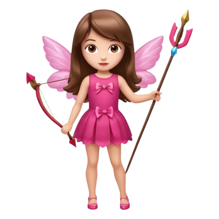 Hada de piel clara cupido pequeña  de cabello largo lacio castaño con flequillo y ojos cafés  vestida con algo sensual semitransparente corto color blanco o rojo con 1 arco y una sola flecha que combinen y labios rositas tipo Barbie pero en hada cupido de cuerpo completo de pies a cabeza   sticker