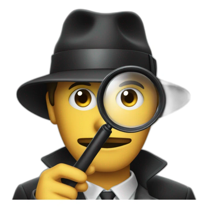 mesteryous detective in a dark suite and black hat holding a magnifying glass sticker