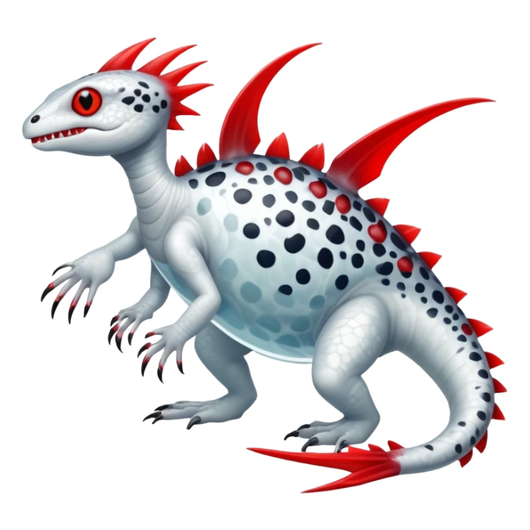 a translucent white with black belly and red eyes tropical edgy vernid-fionbri-creature with splash patterns full body sticker