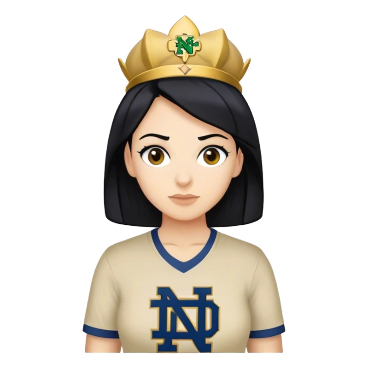 A mom with black hair, dark brown eyes, and wearing a noter dame shirt  sticker