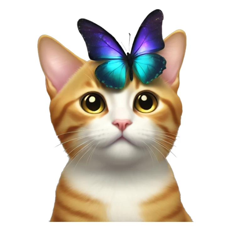 Dark iridescent butterfly glowing on top of cats head  sticker