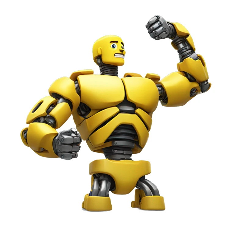 Flexing yellow mechanical cyborg bicep with shocks attached to arm sticker