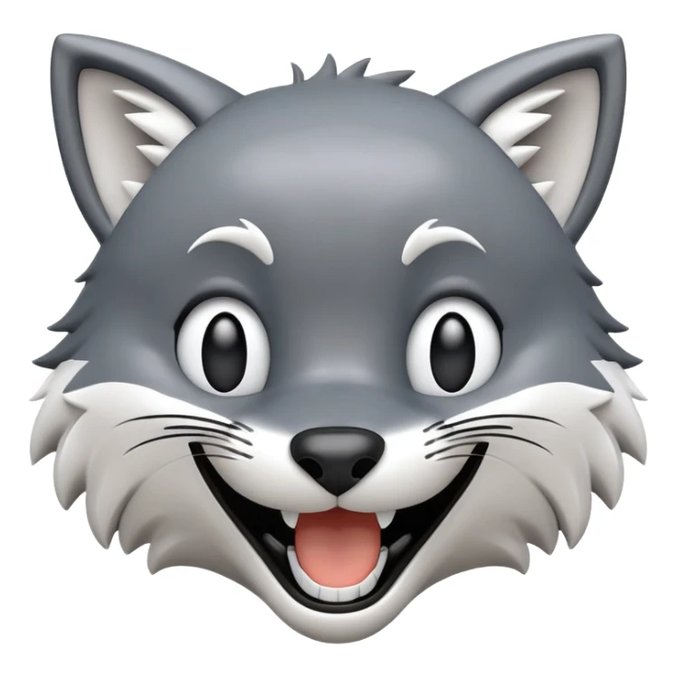 3D-style gray wolf or cat-like character emoji, goofy laugh (keck) expression, clean and glossy, inspired by TenSquared logo sticker