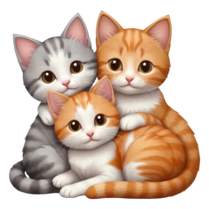 3 tiny kittens cuddling together all different colours, the first one is grey and white, the second is ginger and white and the third is brown tabby and white sticker
