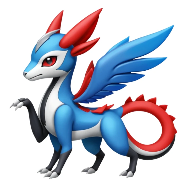 Colorful Red Black White Blue Meloetta-Koraidon-Wargreymon-Sergal-Pokémon-Digimon-Fakémon-fusion-hybrid-creature sticker