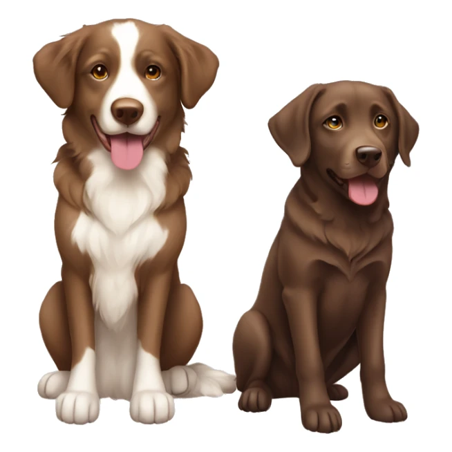 a full body, sitting chocolate labrador, and a sitting tan, cream, white Australian Shepard sticker