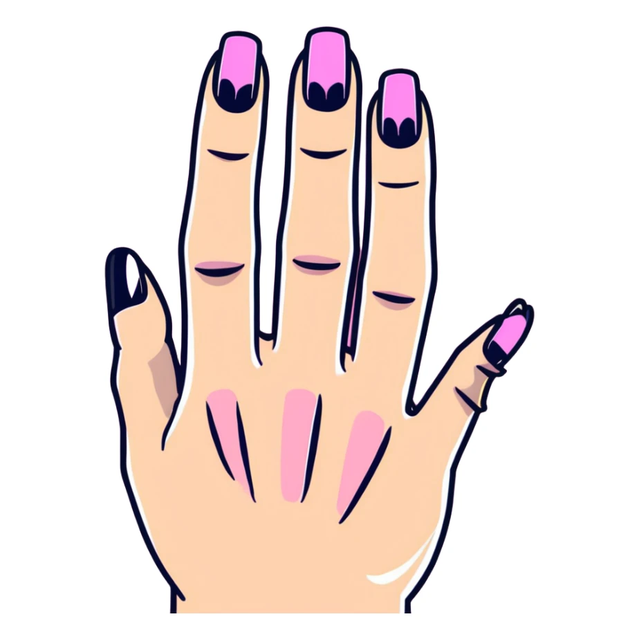 hand with 5 fingers, pink gothic nails sticker