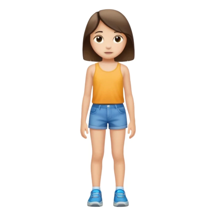 Child 8 year old girl standing  only shorts no shirt sticker