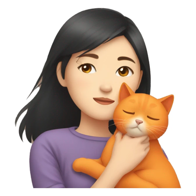 Asiat girl cuddling her orange cat sticker
