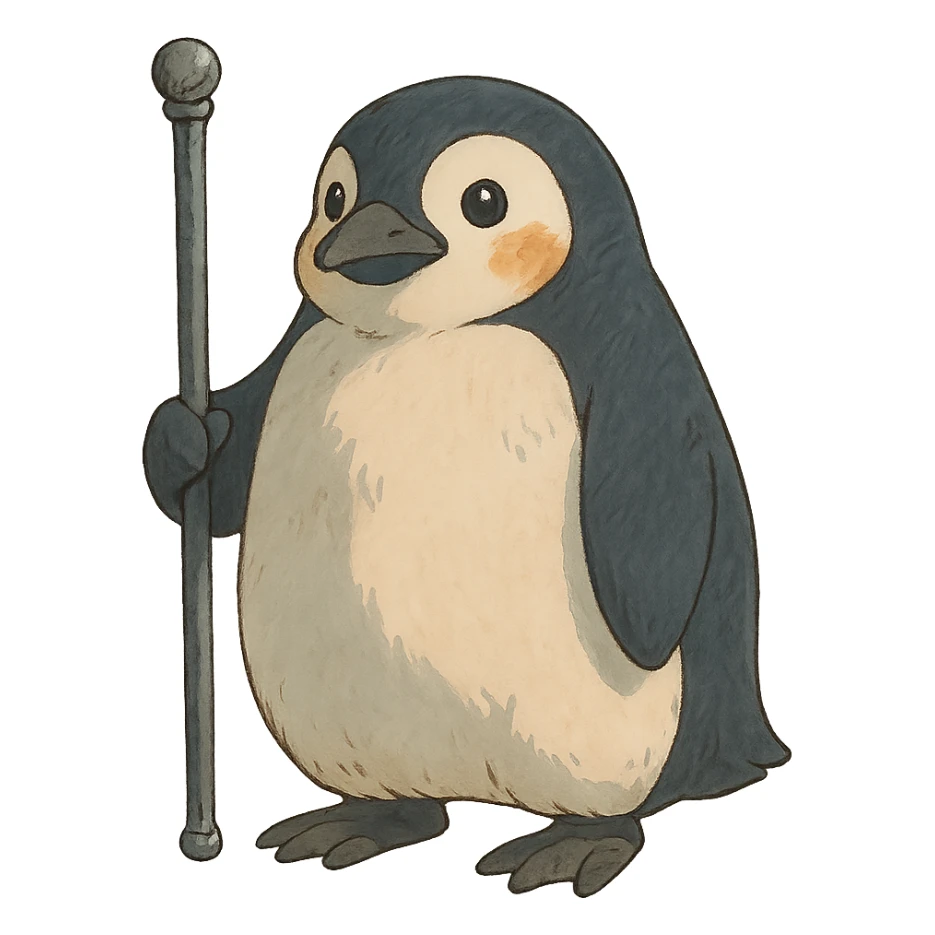 ghibli style pinguim com cajado de ferro sticker