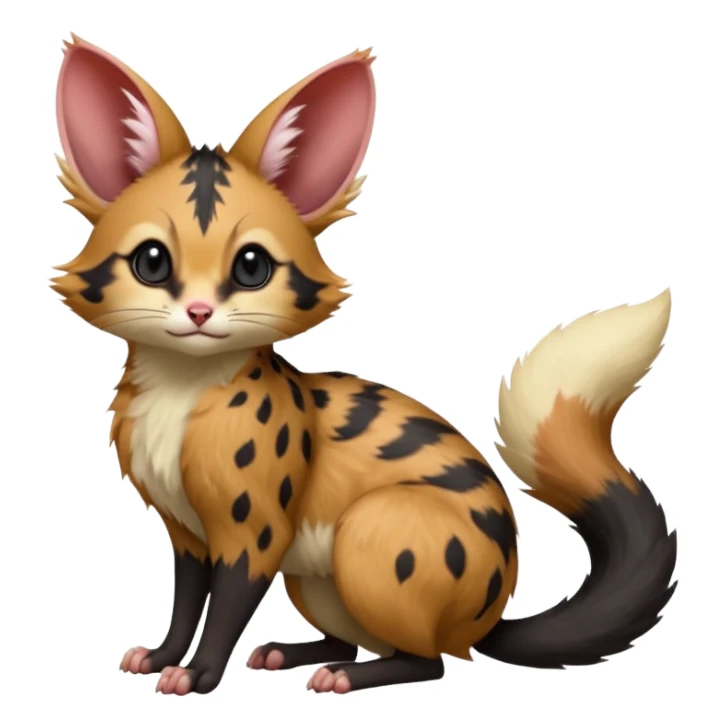 Red, black-pointed, soft realistic romantic vintage antique divine beautiful elegant pretty precious cute young youthful  Fakémon-Pokémon-opossum-feline-mouse-serval-caracal-chinchilla-Minccino-Cinccino-Meowstic-rodent-hybrid-creature with a big fluffy bushy tail (full body) sticker